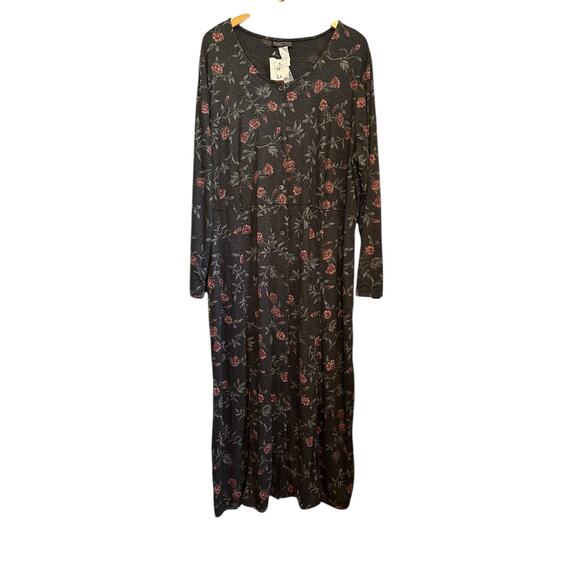 Vintage Herman Geist Long Sleeve Button Down Floral Knit Maxi Dress Plus Size 3X - Picture 1 of 6